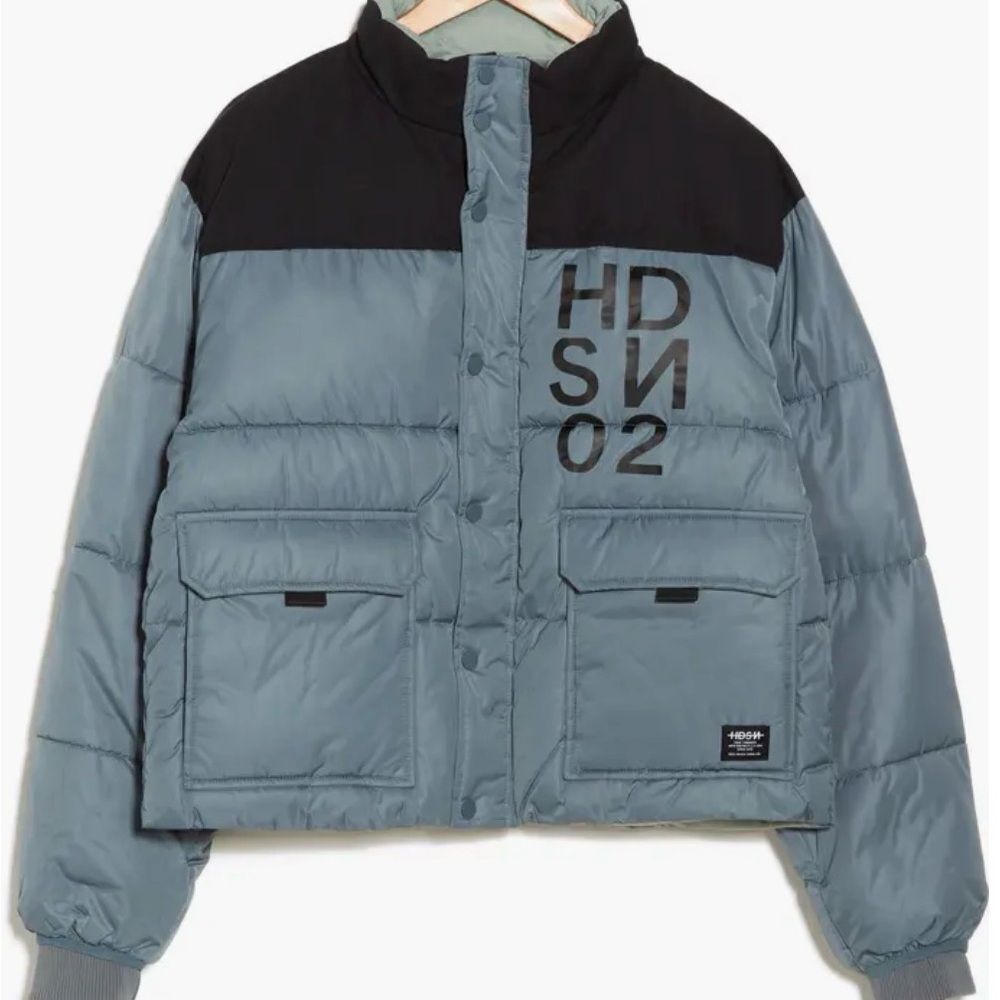 $358 MENS HUDSON PUFFER OUTDOORS SKI COAT JACKET STORMY GRAY VEGAN DOWN FILLED